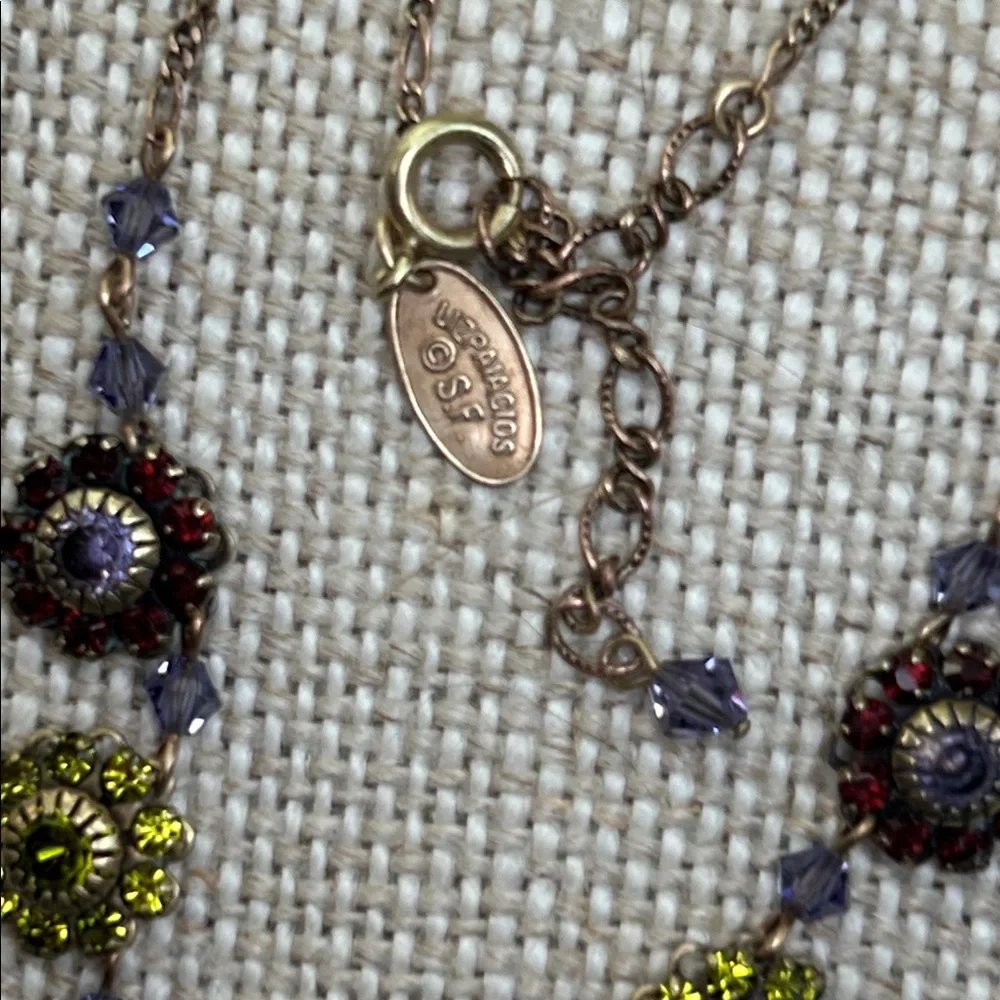 Liz Palacios Purple Pink Green Aurora Borealis Crystal Flower Pendant Necklace - Picture 5 of 14